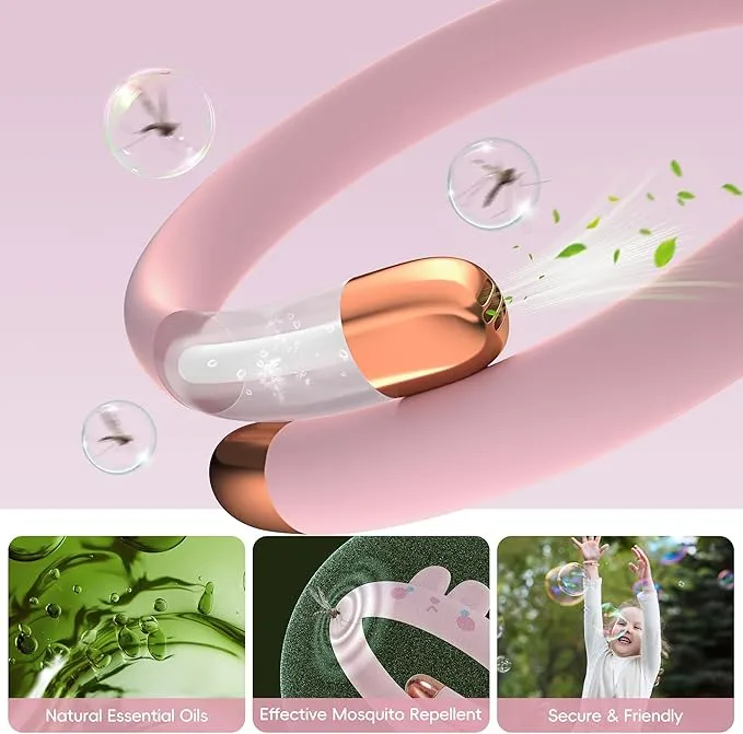 Mosquito Repellent Bracelets for Kids & Toddlers, Reusable Natural Bug Insect Repellent Bands, Waterproof DEET-Free Wristband for Outdoor Camping Traveling Essentials (Pink)