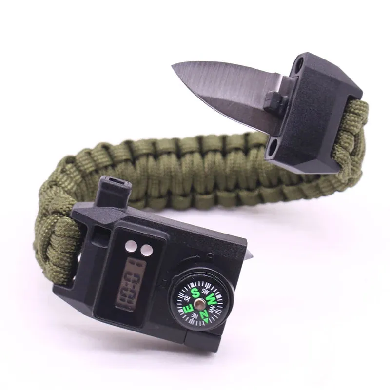 Multi-function 7-in-1 Survival Bracelet - Paracord Bangles with Compass, Whistle for Outdoor Camping, Hiking, Rescue, Emergency