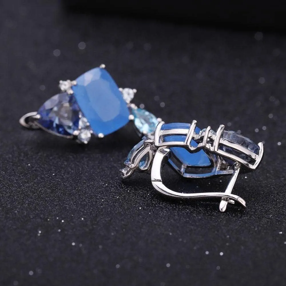 Natural Aqua Blue Calcedony Drop Earrings