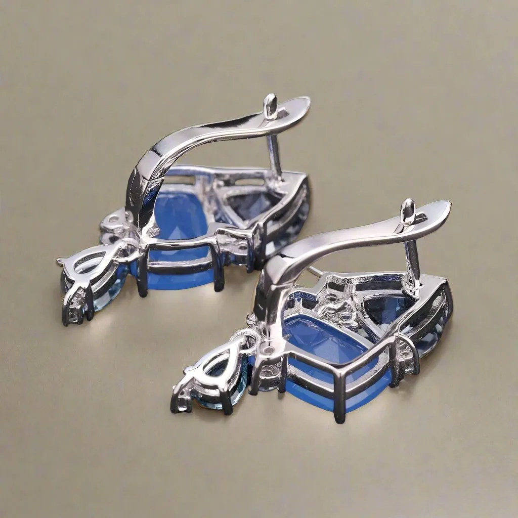 Natural Aqua Blue Calcedony Drop Earrings