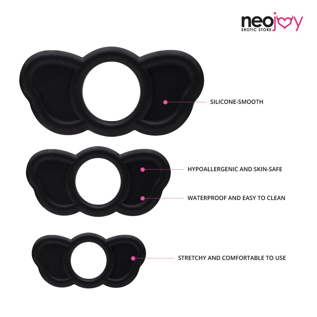 Neojoy Butterfly Elephant 3 Size Cock Ring to Enjoy a Longer Play Time