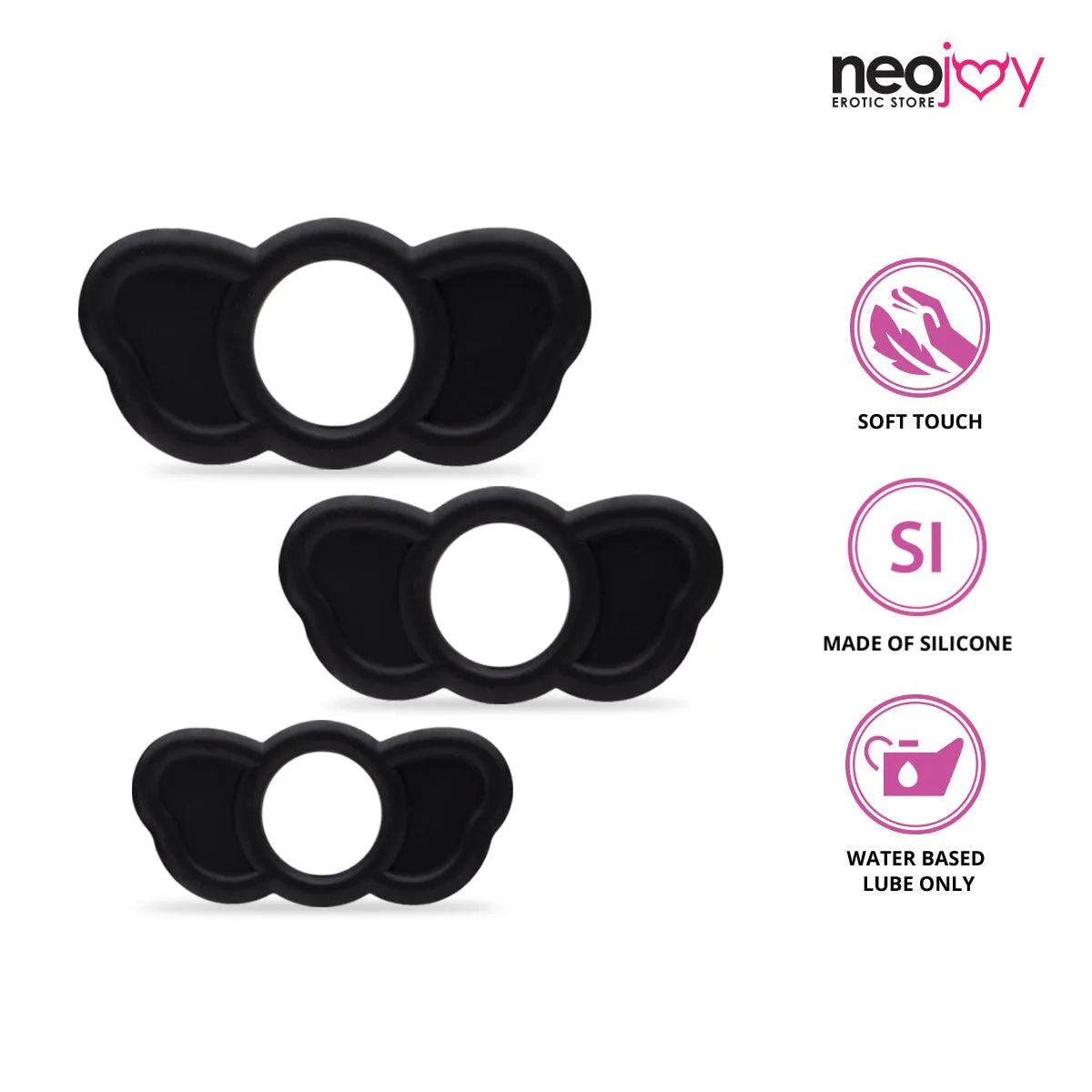 Neojoy Butterfly Elephant 3 Size Cock Ring to Enjoy a Longer Play Time