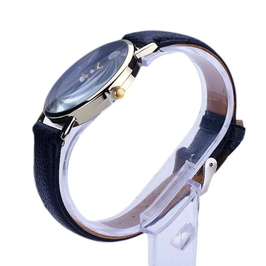 New Design Women watches Lunar Eclipse Pattern PU Leather band clock Analog Quartz Wrist Watch relogios feminino hour