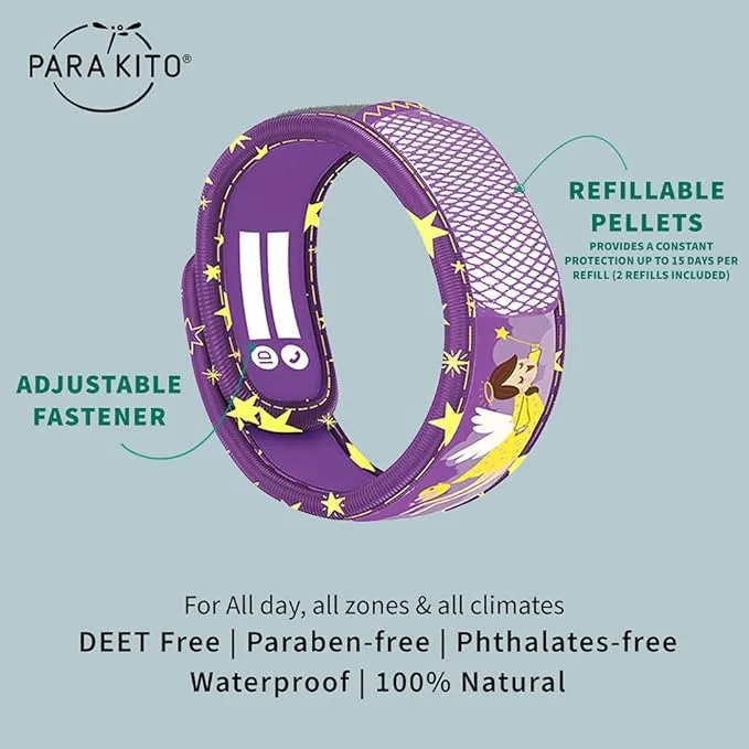 PARA'KITO Bug & Mosquito Bracelets for Kids | Mosquito Spray Alternative | Waterproof, Outdoor Insect Wristband w/Natural Essential Oils | Hiking, Trekking & Camping Accessories (Angel)