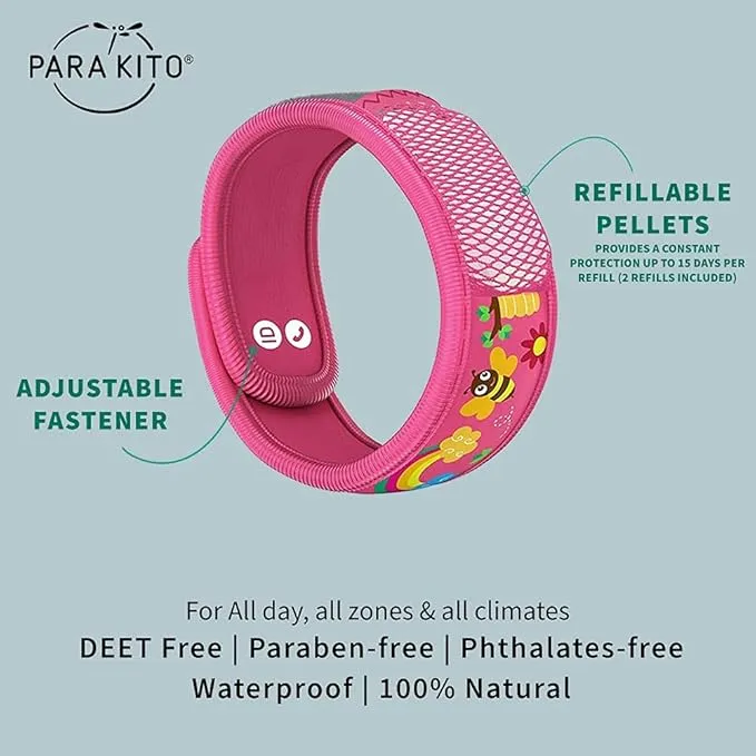 PARA'KITO Bug & Mosquito Bracelets for Kids | Mosquito Spray Alternative | Waterproof, Outdoor Insect Wristband w/Natural Essential Oils | Hiking, Trekking & Camping Accessories (Honey Bee)