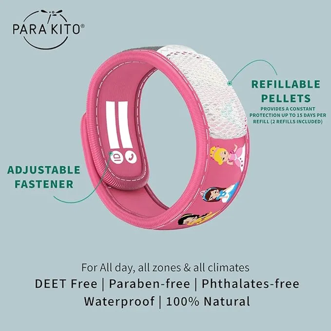 PARA'KITO Bug & Mosquito Bracelets for Kids | Mosquito Spray Alternative | Waterproof, Outdoor Insect Wristband w/Natural Essential Oils | Hiking, Trekking & Camping Accessories (Princess)