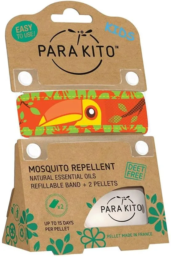 PARA'KITO Bug & Mosquito Bracelets for Kids | Mosquito Spray Alternative | Waterproof, Outdoor Insect Wristband w/Natural Essential Oils | Hiking, Trekking & Camping Accessories (Toucan)