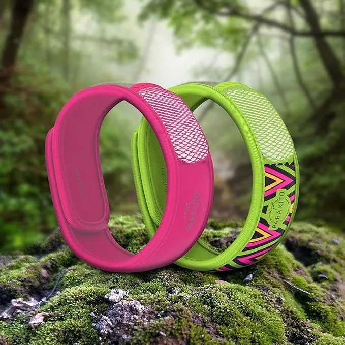 PARA'KITO Mosquito Repellent Bracelets   Refill Pellets Bundle | w/Peppermint Oil, Essential Oils | Hiking & Camping Accessories | Paraben Free, DEET Free - 2 Wristbands & 2 Refills (Fuchsia   Inka)