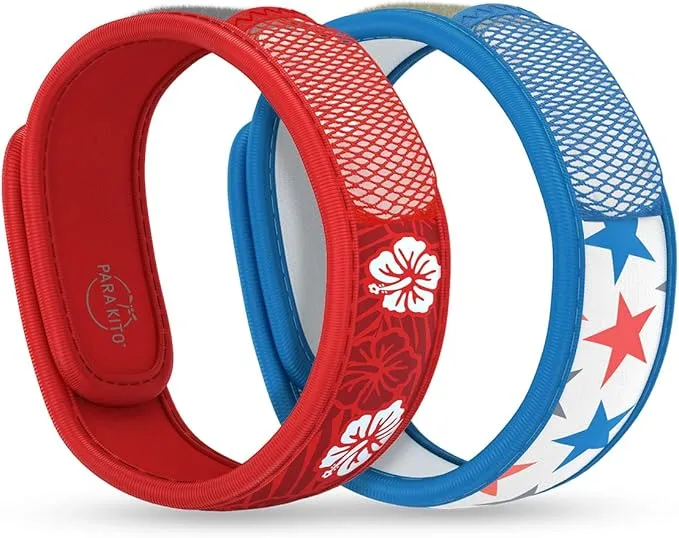 PARA'KITO Mosquito Repellent Bracelets   Refill Pellets Bundle | w/Peppermint Oil, Essential Oils | Hiking & Camping Accessories | Paraben Free, DEET Free - 2 Wristbands & 2 Refills (Hawaii   Stars)