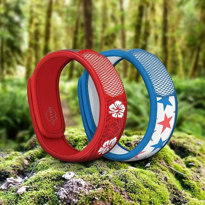 PARA'KITO Mosquito Repellent Bracelets   Refill Pellets Bundle | w/Peppermint Oil, Essential Oils | Hiking & Camping Accessories | Paraben Free, DEET Free - 2 Wristbands & 2 Refills (Hawaii   Stars)