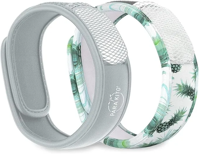 Para'Kito Mosquito Repellent Bracelets   Refill Pellets Bundle | w/Peppermint Oil, Essential Oils | Hiking & Camping Accessories | Paraben Free, DEET Free - 2 Wristbands & 2 Refills (Smokey Grey   Pineapple)