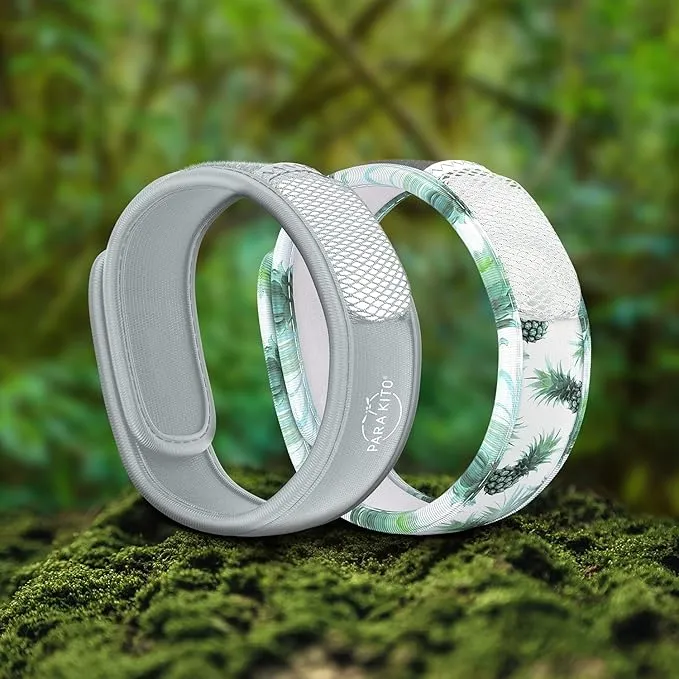 Para'Kito Mosquito Repellent Bracelets   Refill Pellets Bundle | w/Peppermint Oil, Essential Oils | Hiking & Camping Accessories | Paraben Free, DEET Free - 2 Wristbands & 2 Refills (Smokey Grey   Pineapple)