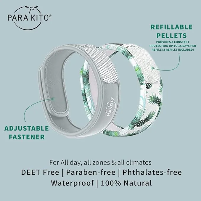 Para'Kito Mosquito Repellent Bracelets   Refill Pellets Bundle | w/Peppermint Oil, Essential Oils | Hiking & Camping Accessories | Paraben Free, DEET Free - 2 Wristbands & 2 Refills (Smokey Grey   Pineapple)