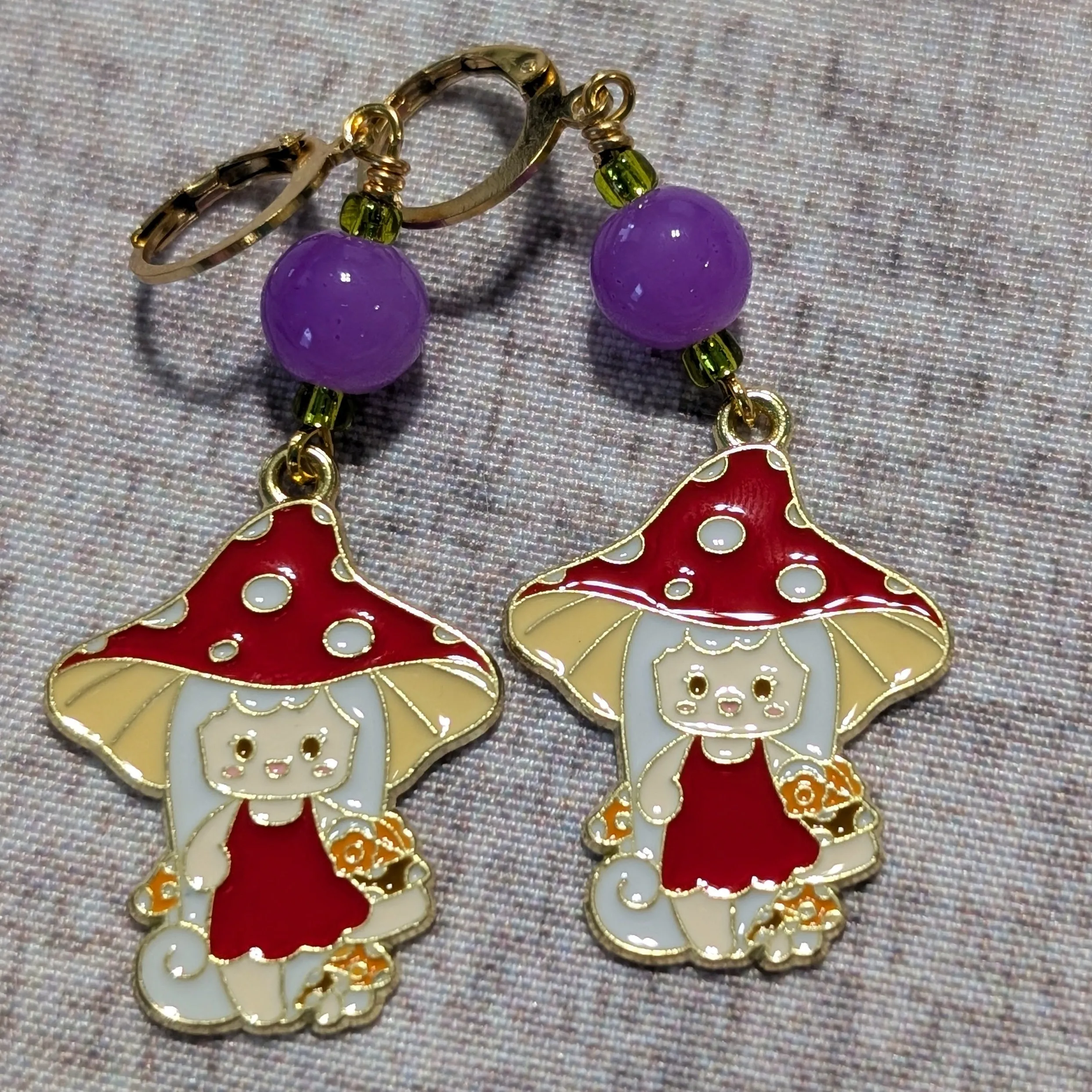 Party of Fungi and Fungal Stitch Markers & Earrings