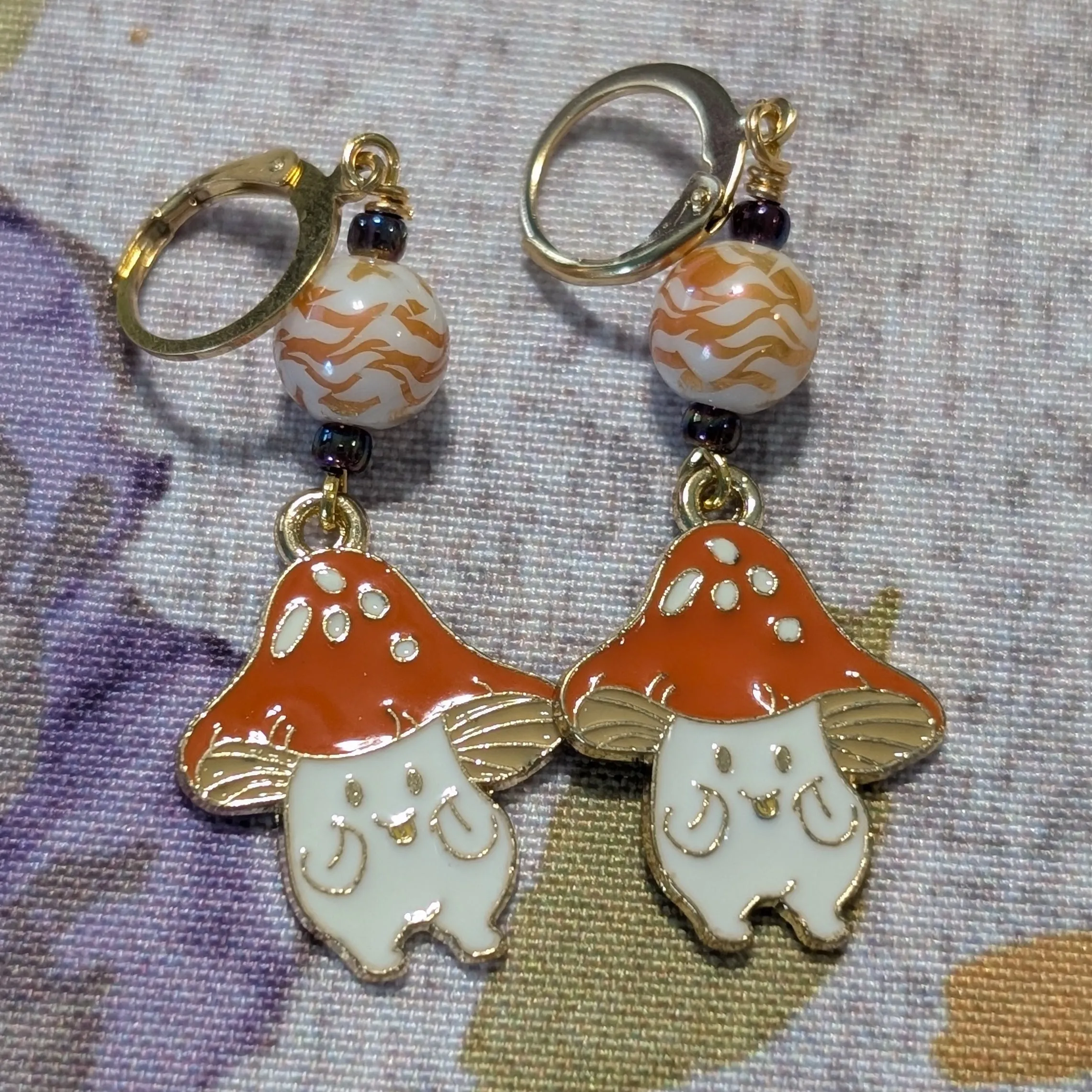Party of Fungi and Fungal Stitch Markers & Earrings