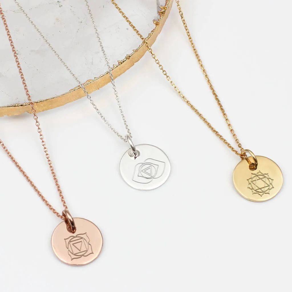 Personalised 18ct Gold Plated or Silver Chakra Disc Necklace