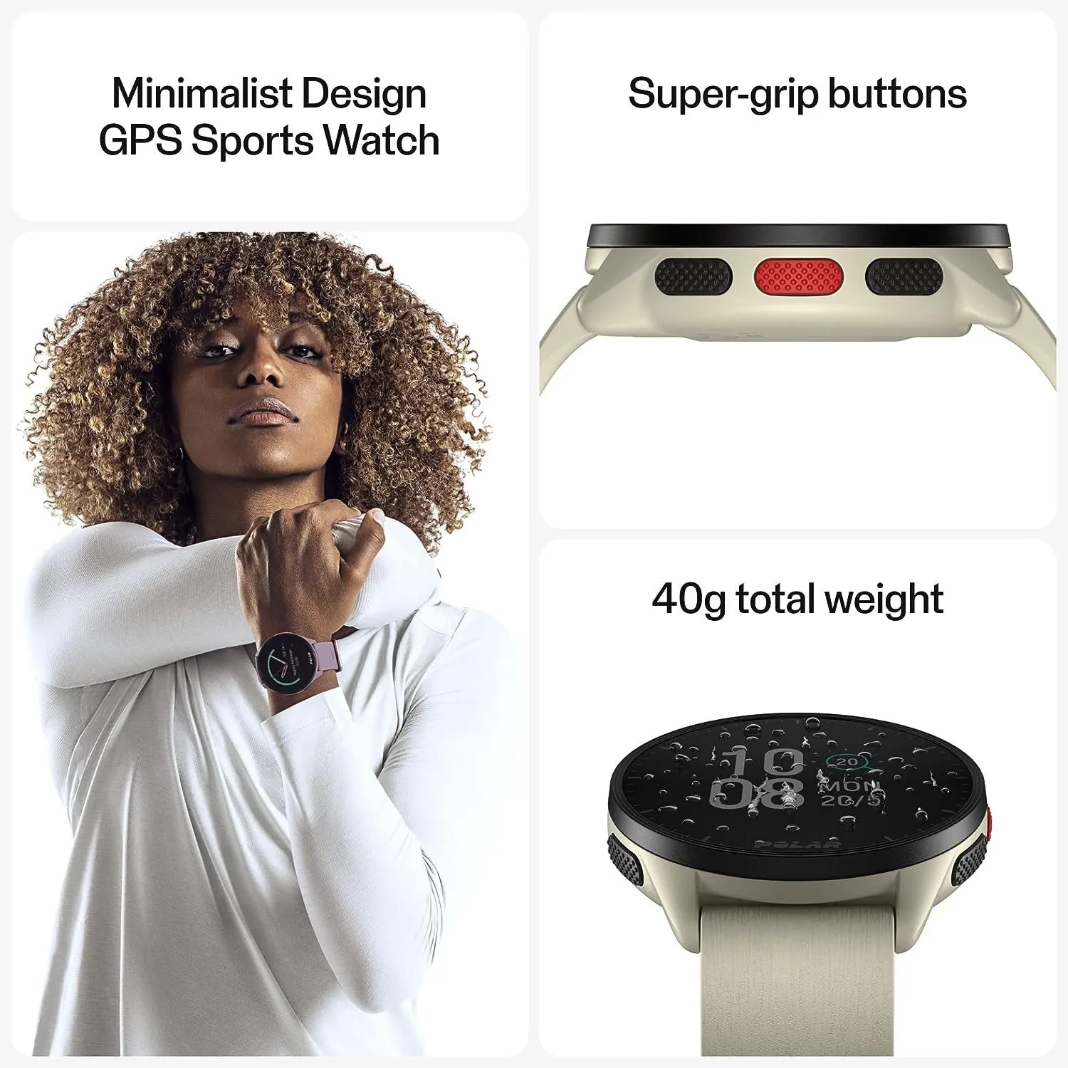 Polar Pacer GPS Running Watch High-Speed Processor Ultra Bright Display - White