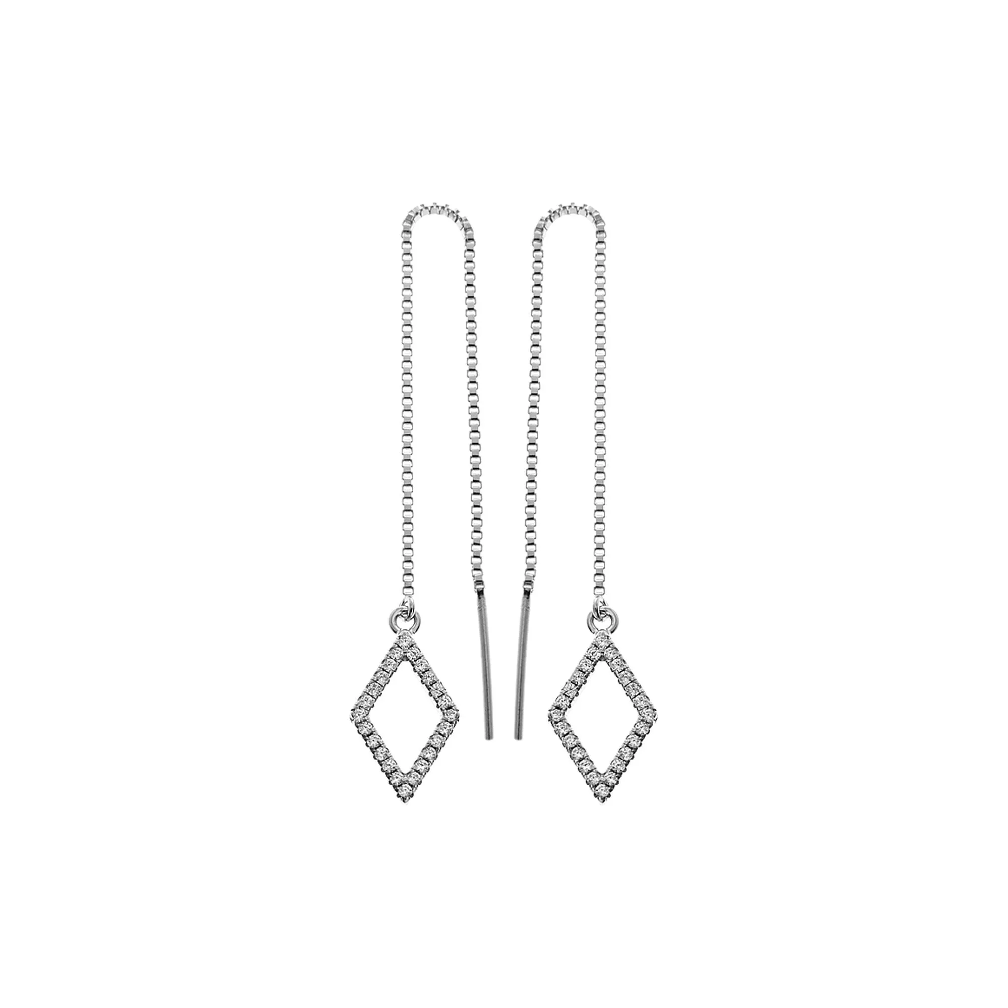 Pull-through earrings with CZ open diamond