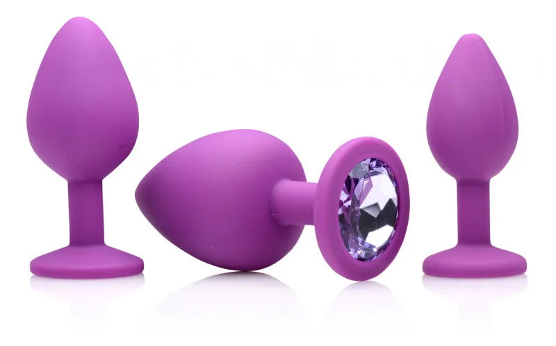 Purple Pleasure 3 Piece Silicone Anal Plugs With Gems
