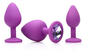 Purple Pleasure 3 Piece Silicone Anal Plugs With Gems