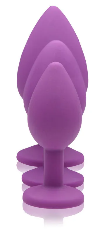 Purple Pleasure 3 Piece Silicone Anal Plugs With Gems