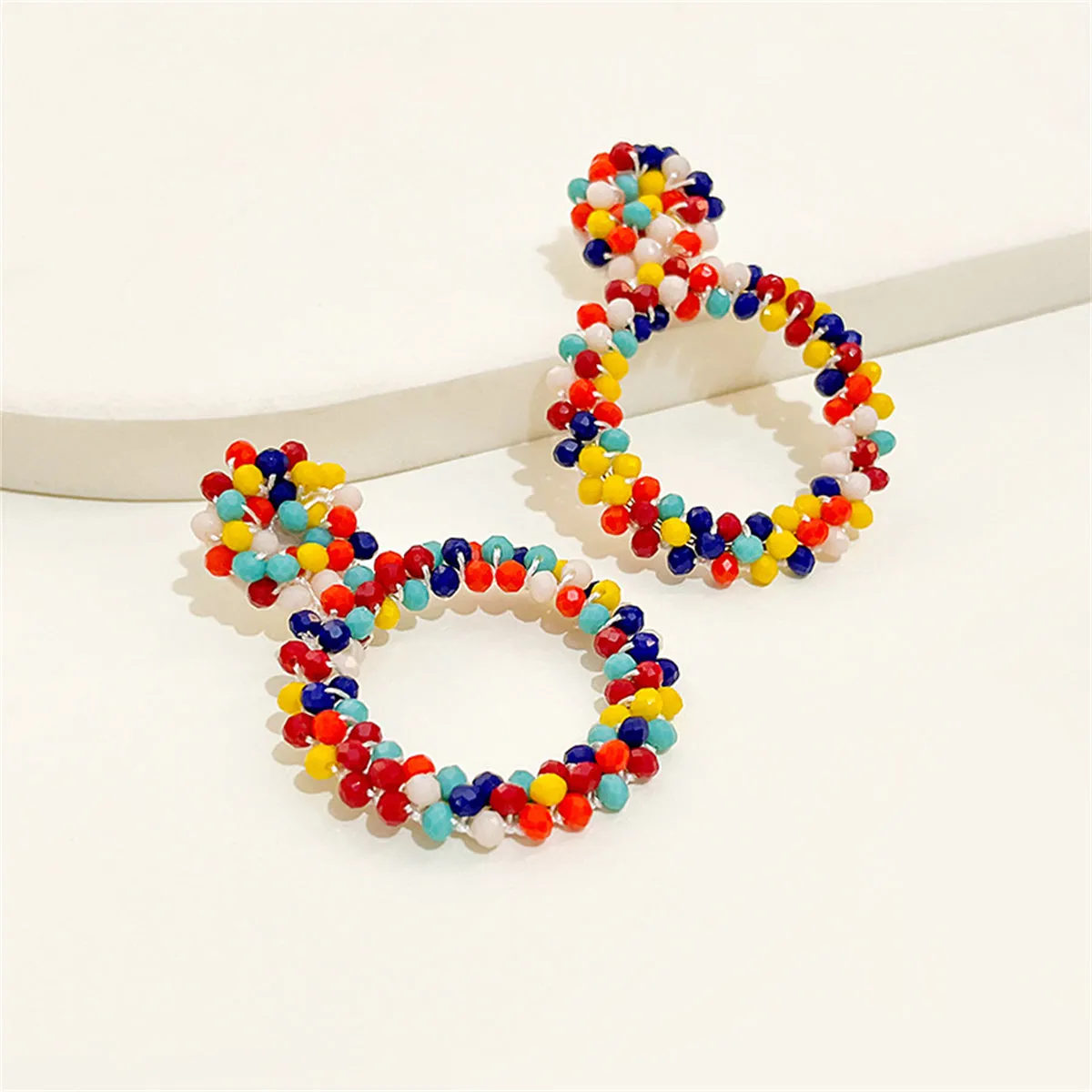 Red & Navy Rainbow Cluster Hoop Earrings