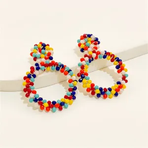 Red & Navy Rainbow Cluster Hoop Earrings