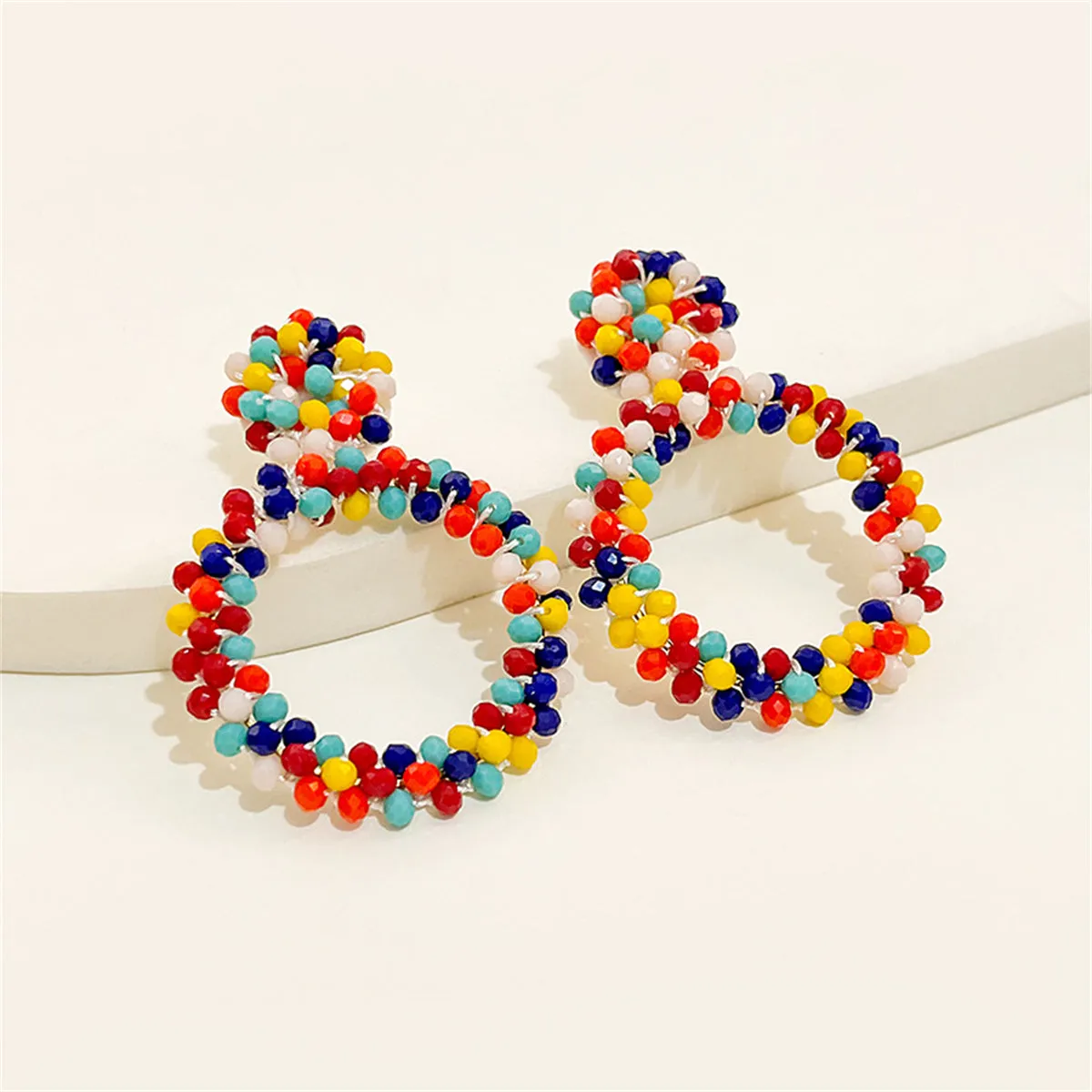 Red & Navy Rainbow Cluster Hoop Earrings