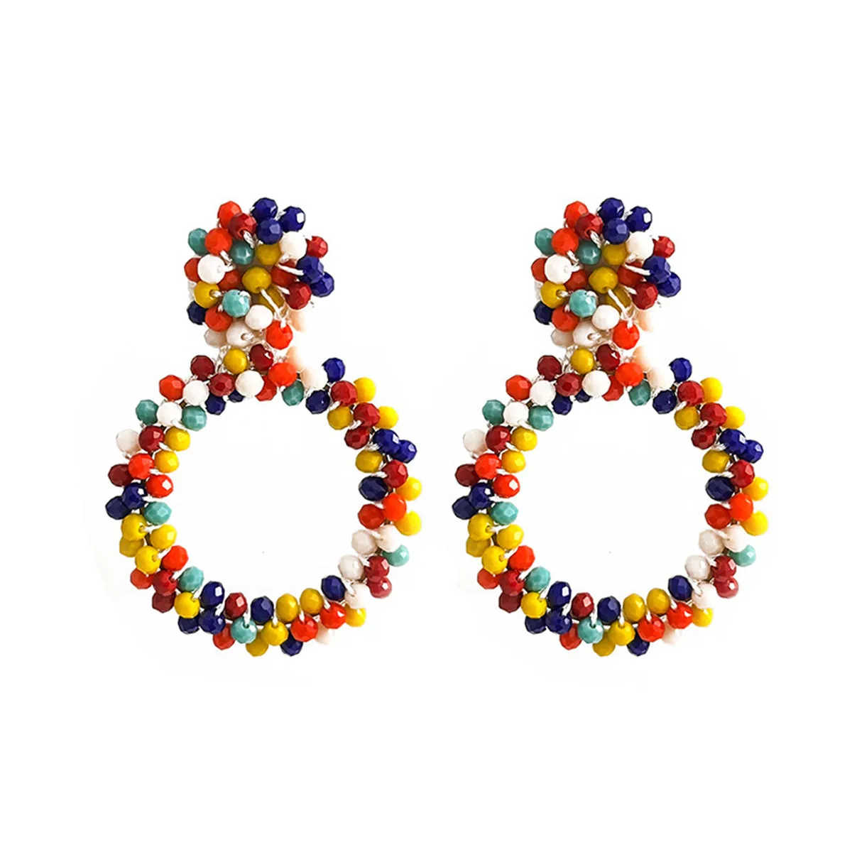 Red & Navy Rainbow Cluster Hoop Earrings