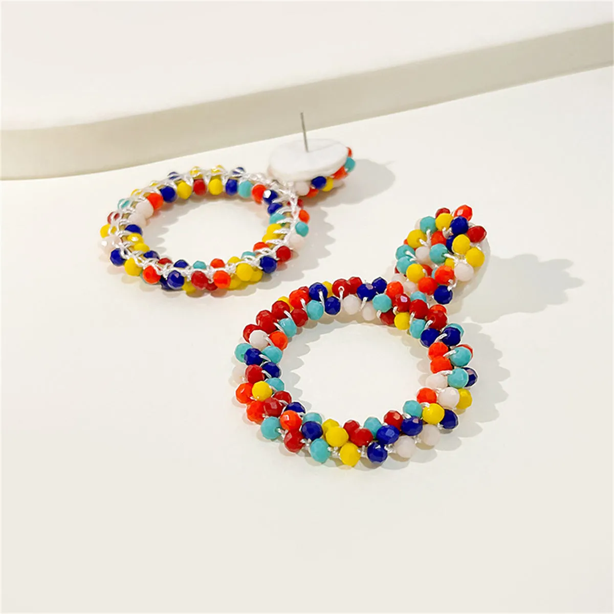 Red & Navy Rainbow Cluster Hoop Earrings