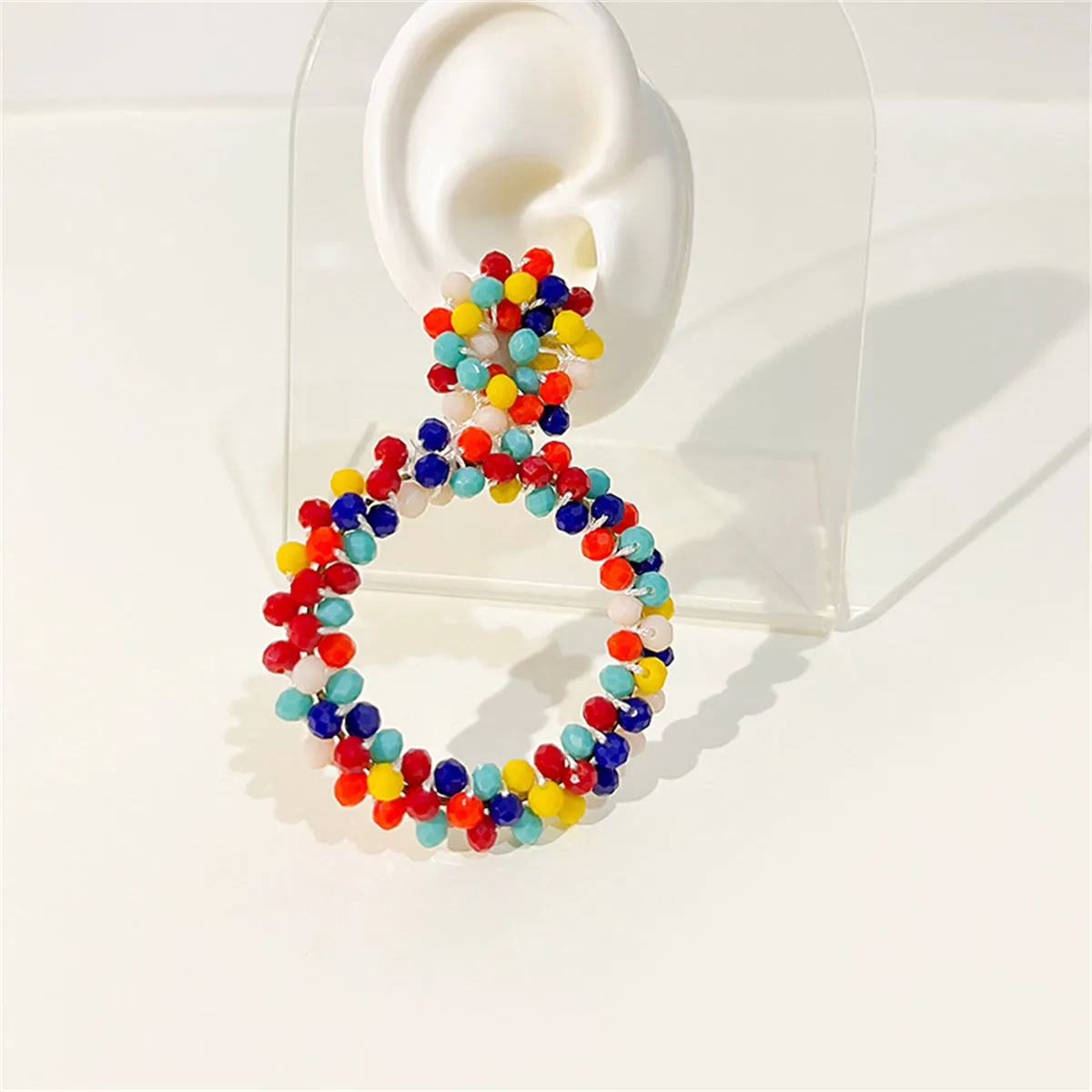 Red & Navy Rainbow Cluster Hoop Earrings