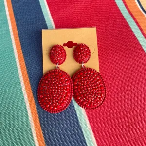 Red Oval Drop Earrings
