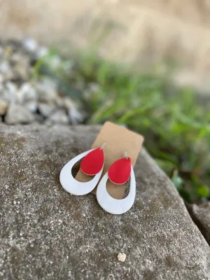 Red   White Double Tear Drop Earrings