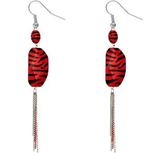 Red Zebra Stripe Drop Chain Earrings