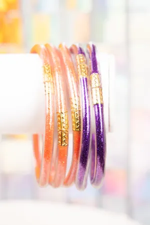 Refuse To Lose Purple and Orange Glitter Jelly Tube Bracelet Set