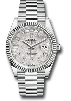 Rolex Platinum Day-Date 40 Watch - Fluted Bezel - Meteorite Dial - President Bracelet - 228236 mtbdp
