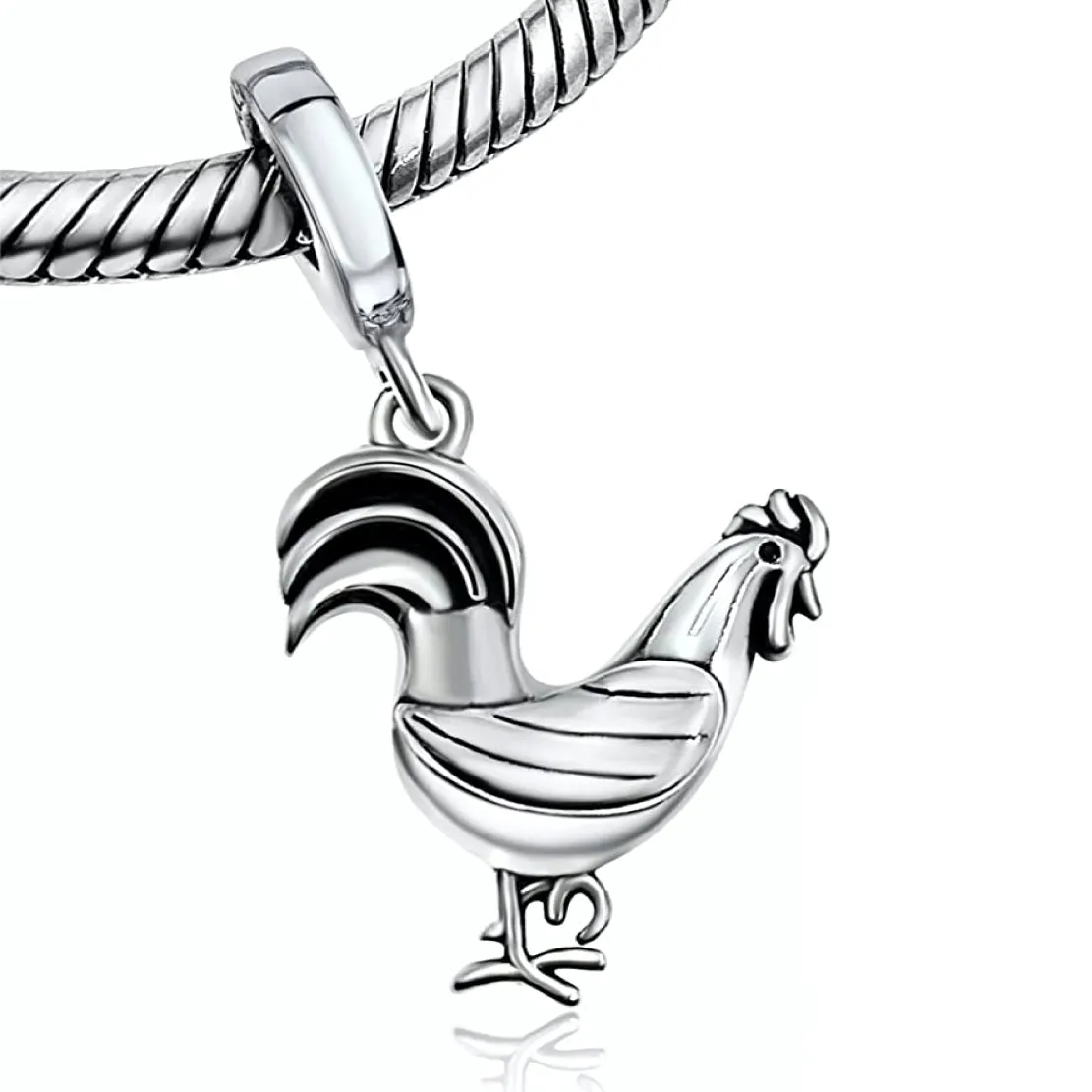 Rooster Chicken Silver Dangle