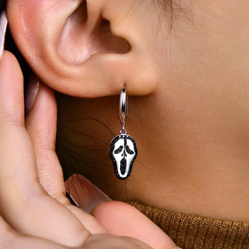 Round Black Spinel Halloween Drop Earrings