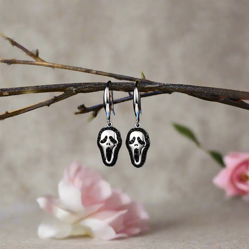 Round Black Spinel Halloween Drop Earrings