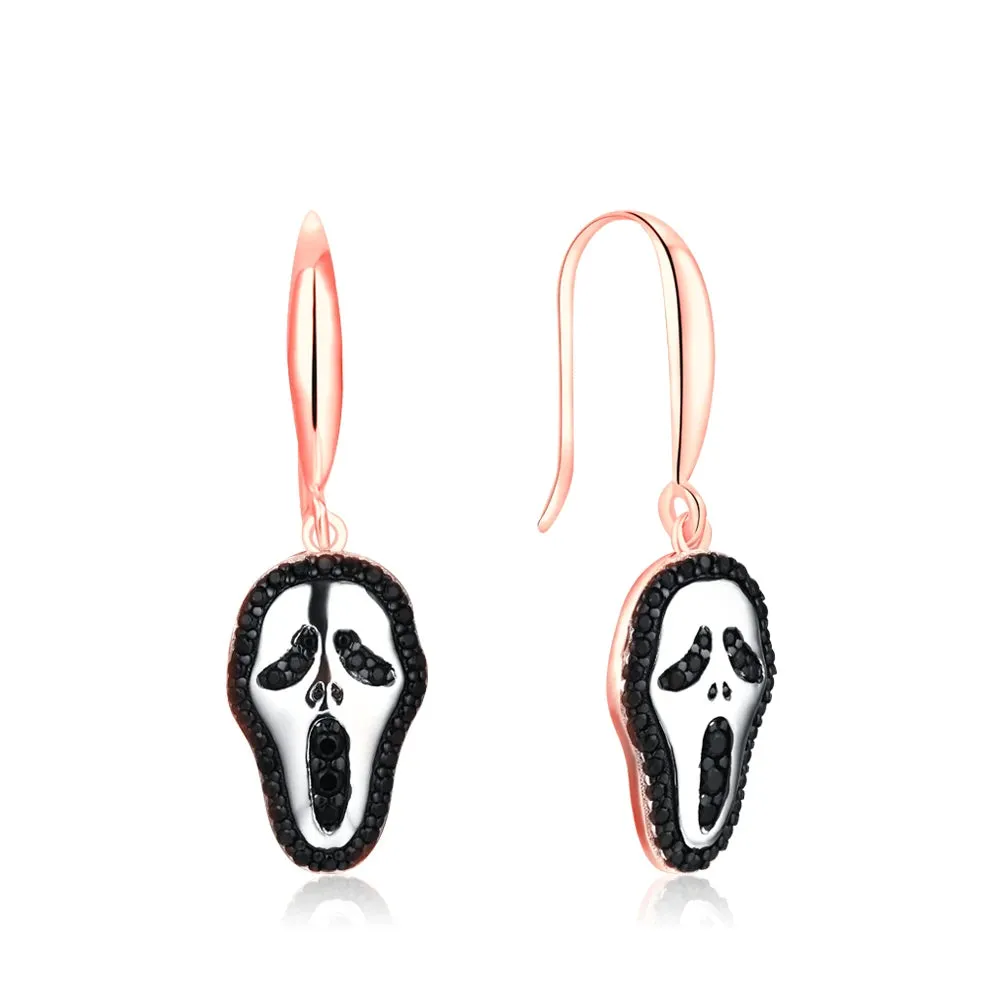Round Black Spinel Halloween Drop Earrings