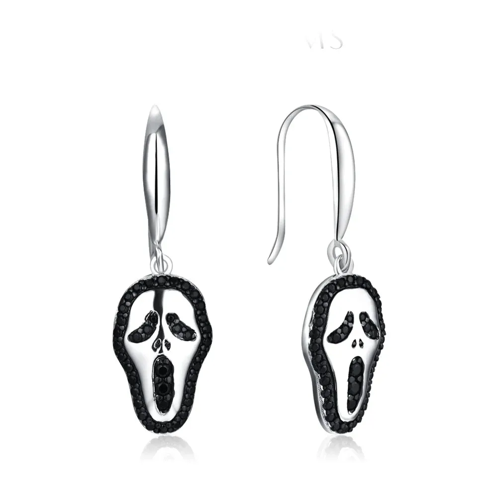Round Black Spinel Halloween Drop Earrings