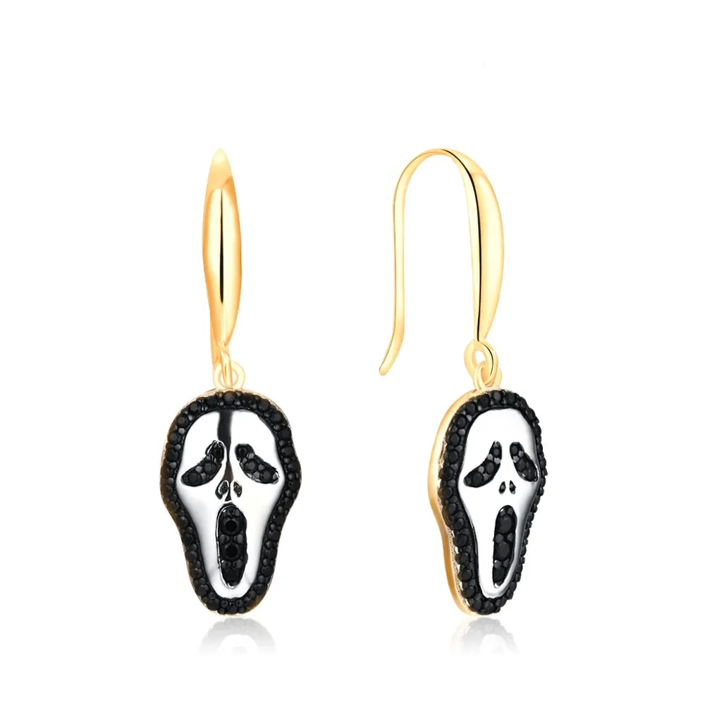Round Black Spinel Halloween Drop Earrings