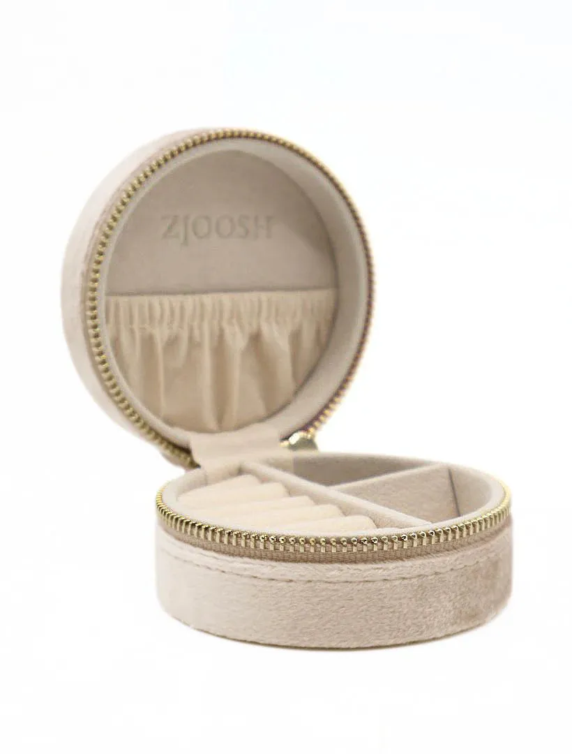 ROUND JEWELLERY TRAVEL CASE | CHAMPAGNE