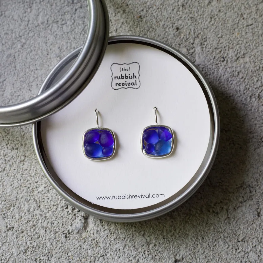 Sea Glass & Silver Mosaic Earrings - Drop