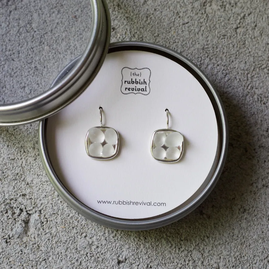 Sea Glass & Silver Mosaic Earrings - Drop