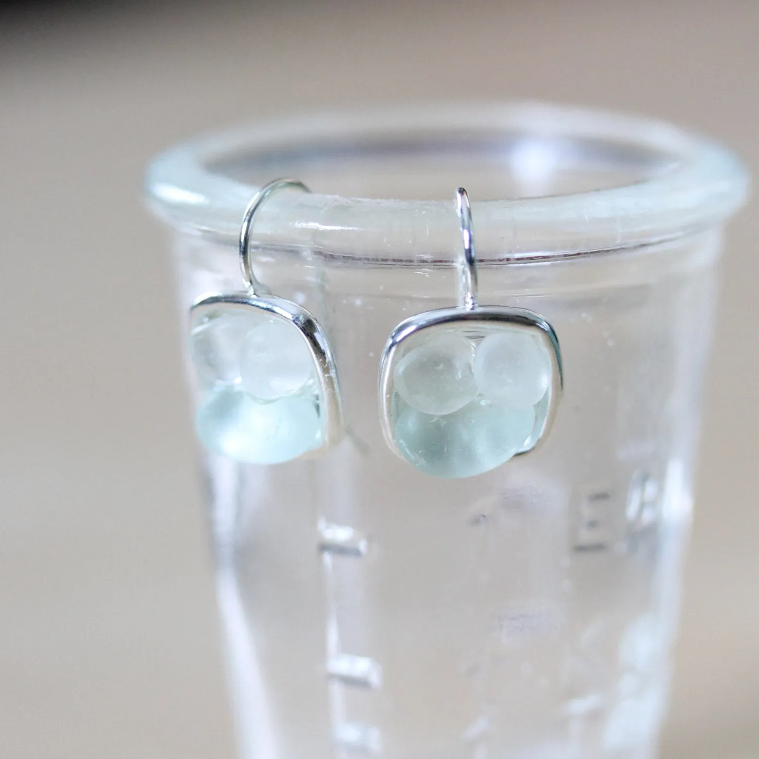 Sea Glass & Silver Mosaic Earrings - Drop