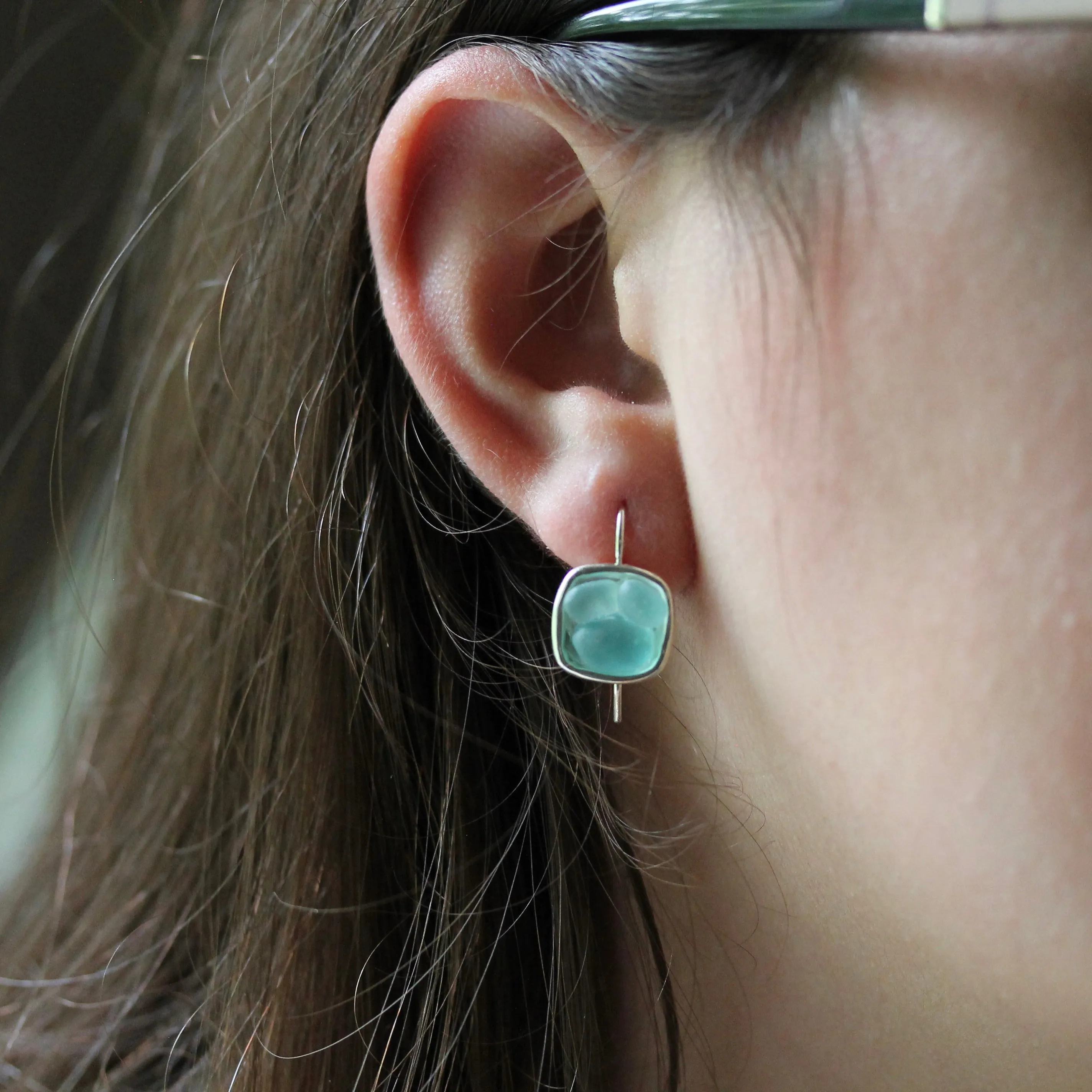 Sea Glass & Silver Mosaic Earrings - Drop