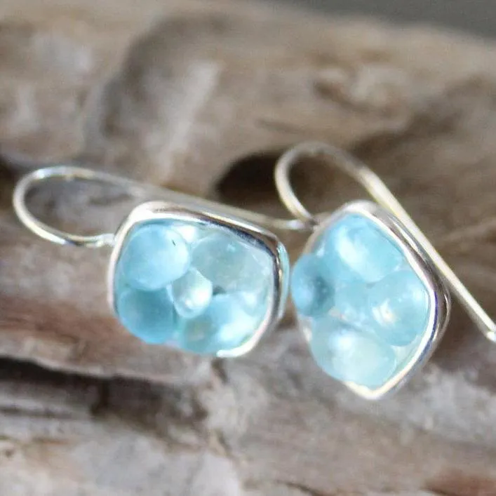 Sea Glass & Silver Mosaic Earrings - Drop