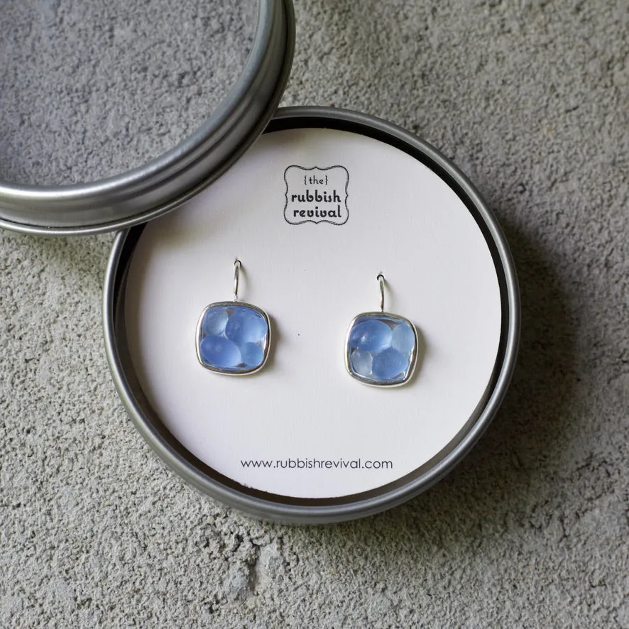 Sea Glass & Silver Mosaic Earrings - Drop