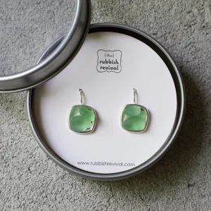 Sea Glass & Silver Mosaic Earrings - Drop